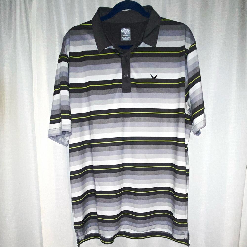 Callaway Opti-Dri Men’s XL Striped Moisture Wicking Golf Polo Gray/White